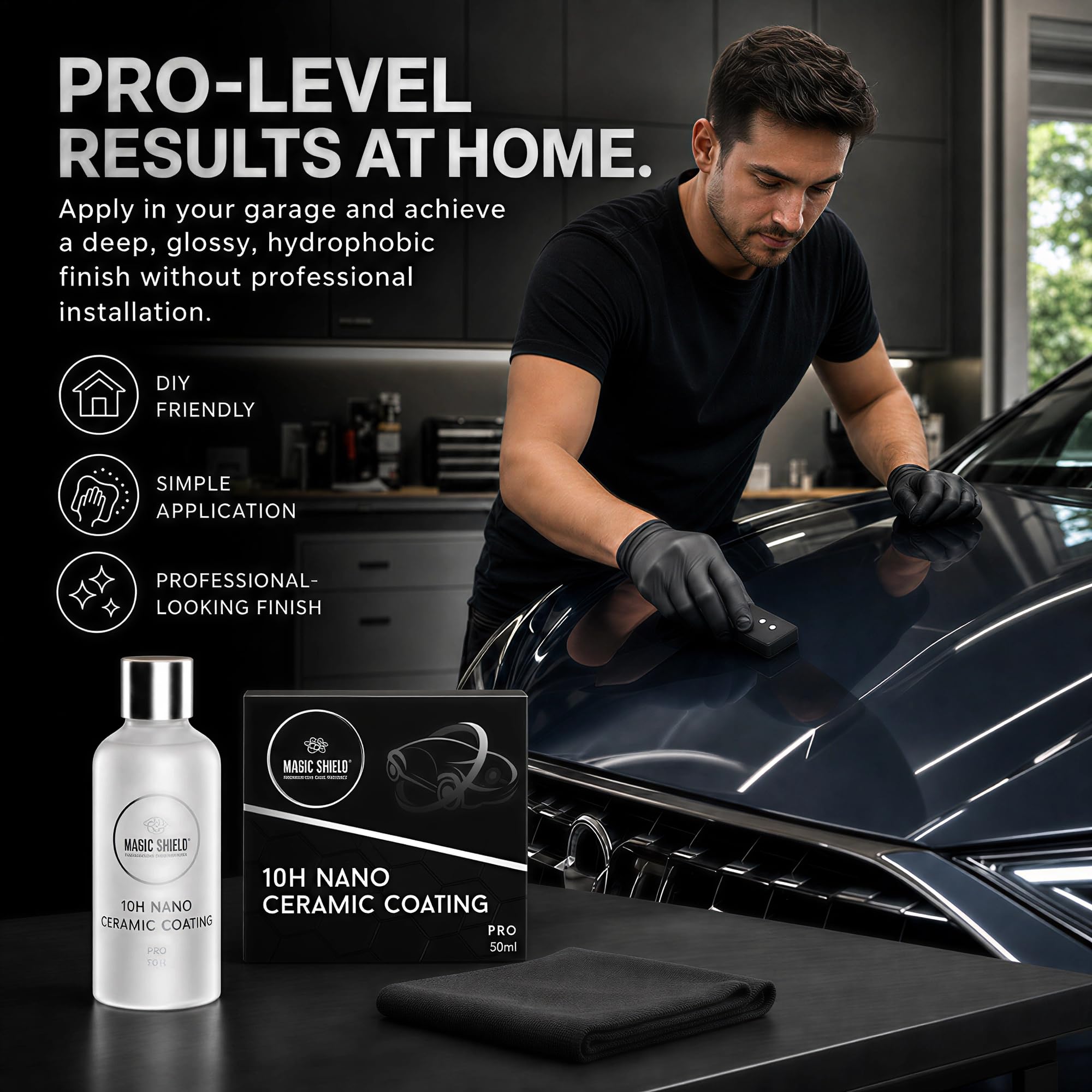 Magic Shield Revestimiento cerámico PRO 10H - Autocuración | Larga duración para más de 2 coches | Protección avanzada de SiO2 | Fácil aplicación | Brillo similar al caramelo | Perfecto para coches,