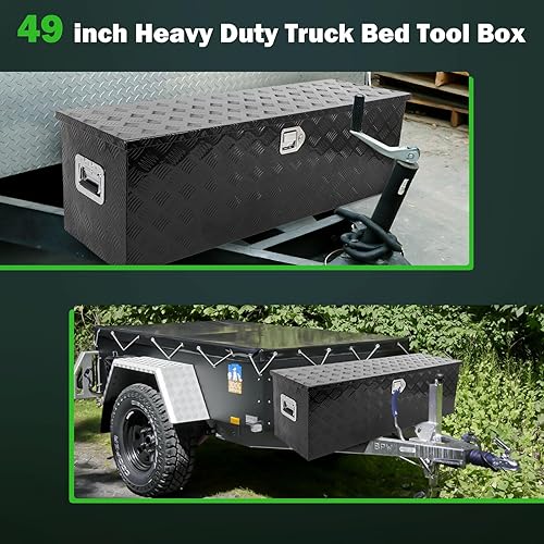Miniatura 7 de SCITOO Caja de herramientas resistente para caja de camión de 49 pulgadas para recoger remolques de caravana, almacenamiento rectangular negro con