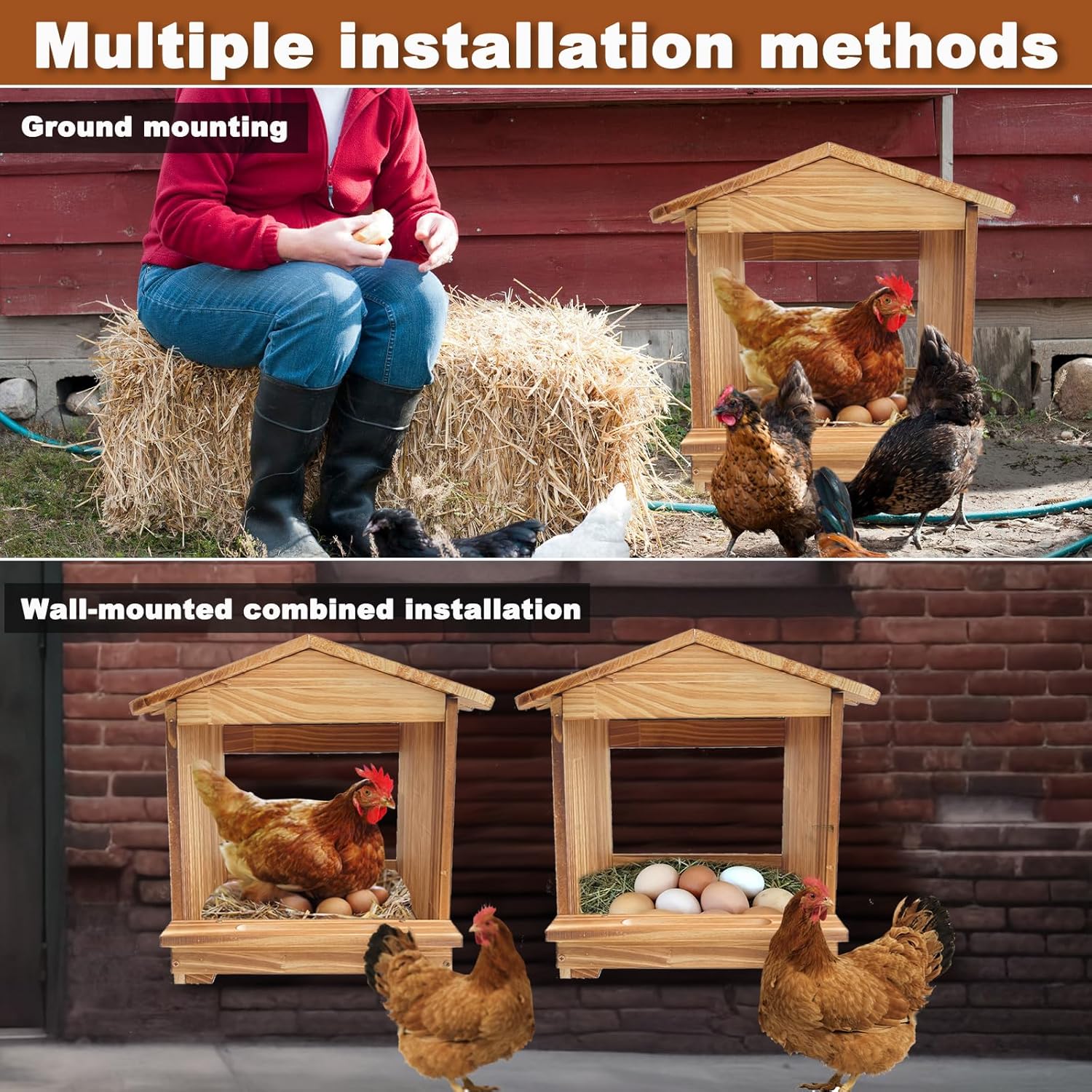 Nesting Boxes for Chickens, Small Chicken Coop, 3 Compartments Chicken Nesting Box - Wall Mount Wooden Egg Laying Nest Box for Chicken Coop,Large Size 11.42”L x 13”W x 15”H