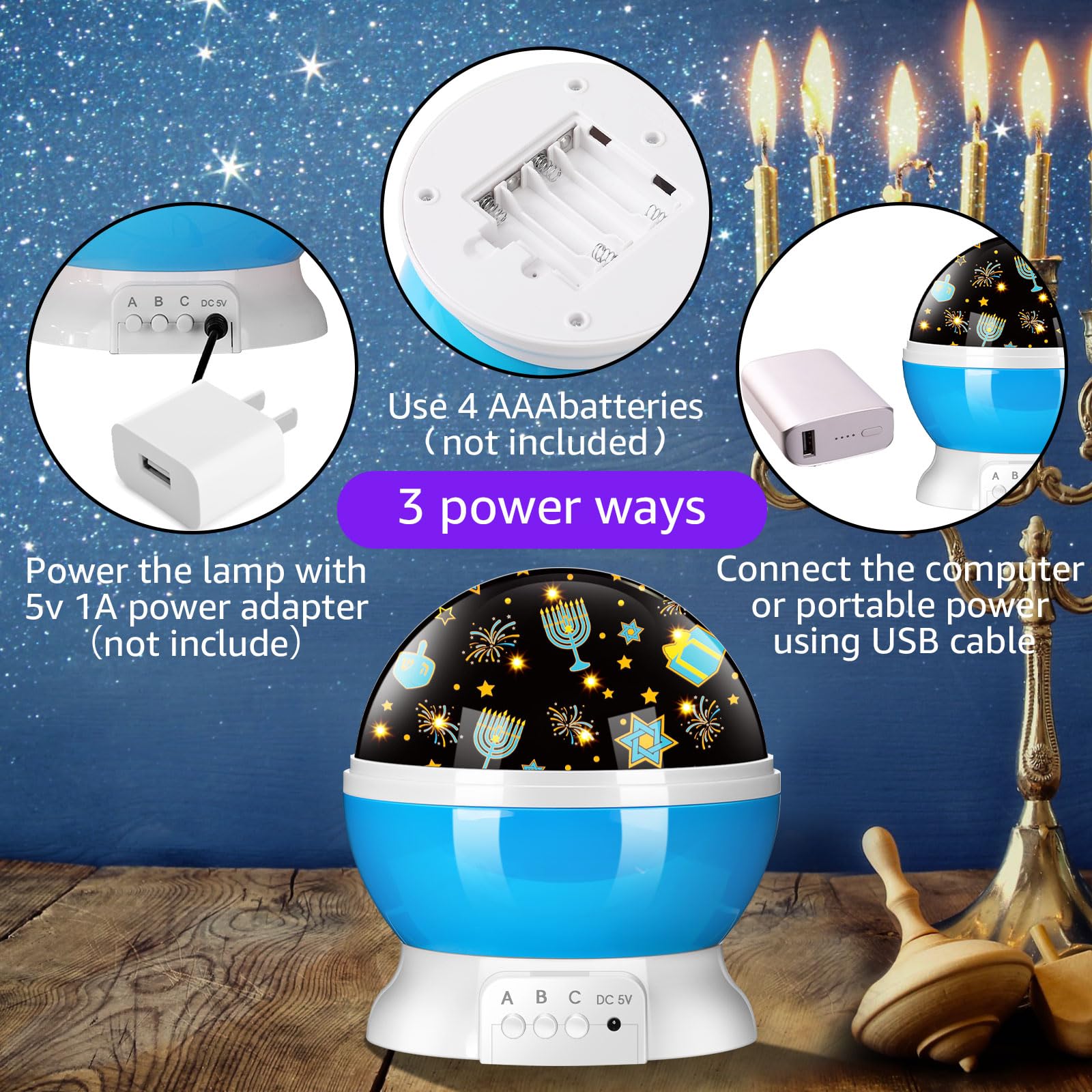 Rossesay Proiettore di luci per interni, luce a LED decorativa per esterni, per feste, vacanze, giardino, paesaggio (Hanukkah, blu)