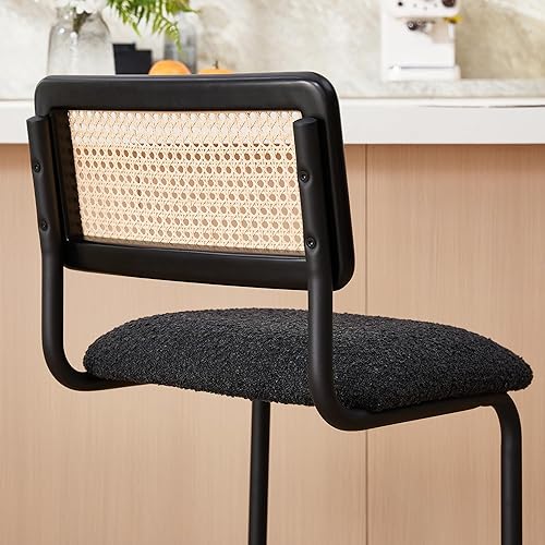 Miniatura 8 de ONEVOG Taburetes de mostrador con respaldo de ratán natural, taburetes de bar de 26 pulgadas, juego de 2, asientos de encimera de cocina de isla,