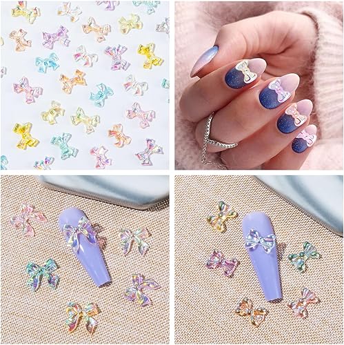 Miniatura 4 de HINZIC 250 lazos de Aurora para uñas, lazos 3D para uñas, coloridos lazos acrílicos con purpurina, bonitos lazos de resina para uñas, perlas de