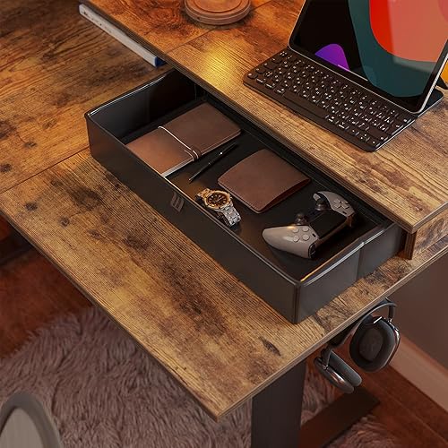 Miniatura 4 de CubiCubi Escritorio de pie en forma de L con motor triple de 63 pulgadas con 3 cajones, altura ajustable eléctrica, soporte de esquina, marrón