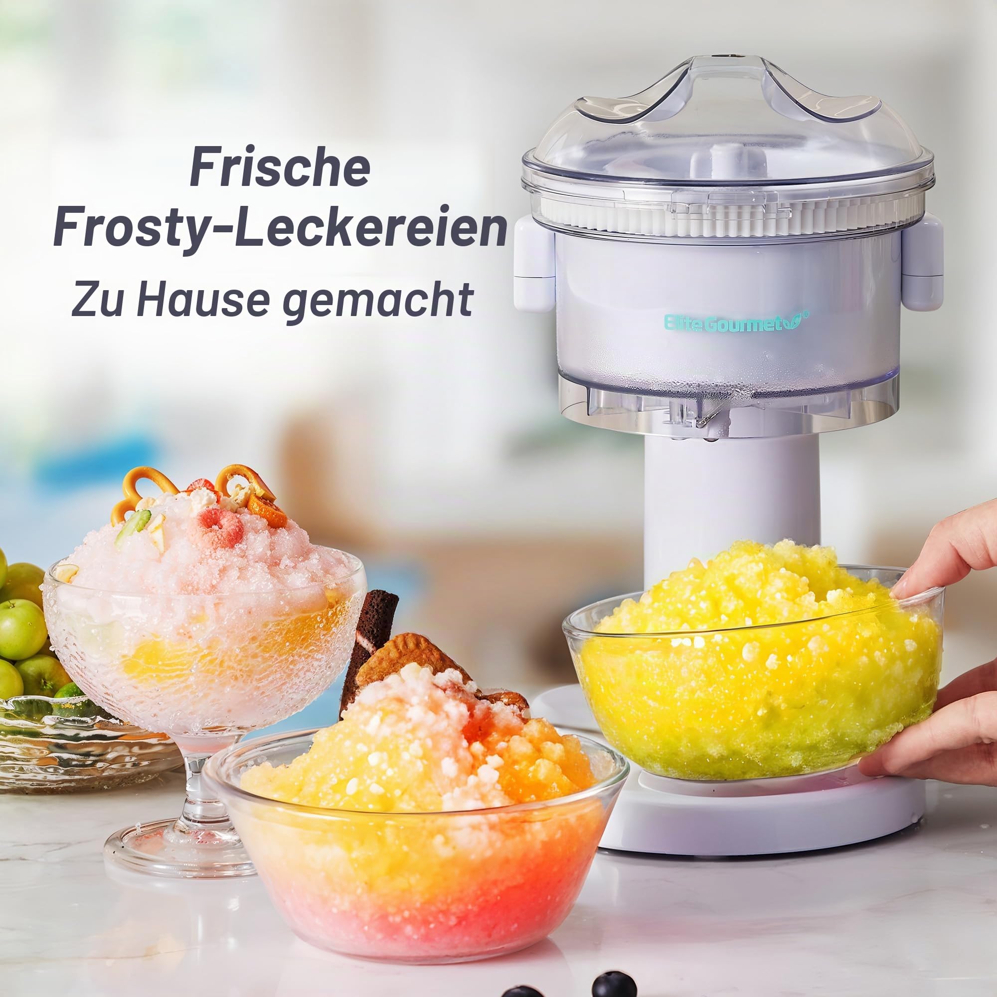 Elite Gourmet ESI1201 Schneekegel und rasierte Eismaschine mit transparentem Deckel und Servierschale