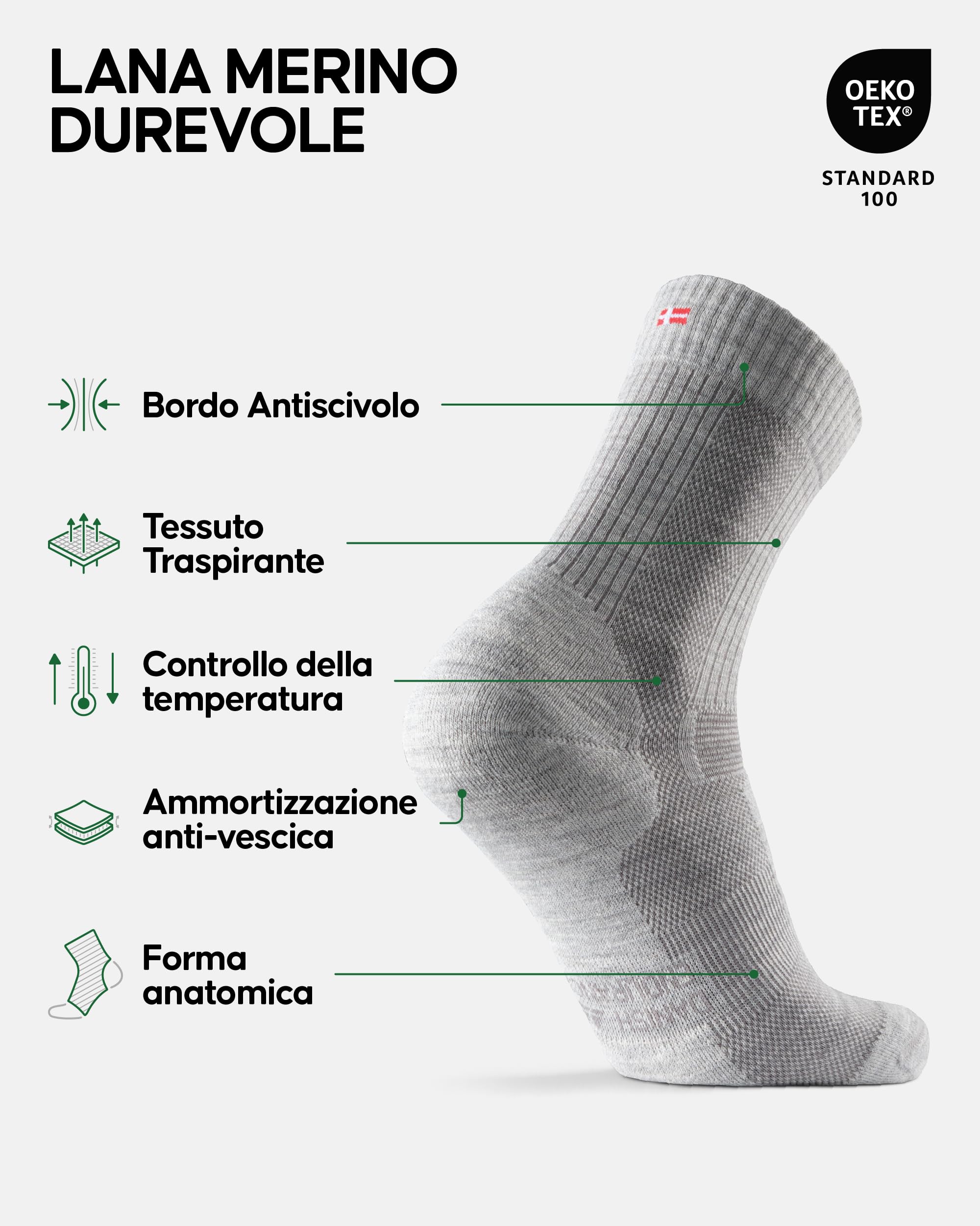 DANISH ENDURANCE Calze Trekking Lana Merino, Calze Termiche Anti-Vesciche, Traspiranti, Calzini Invernali Escursionismo Unisex, 1 o 5 Paia