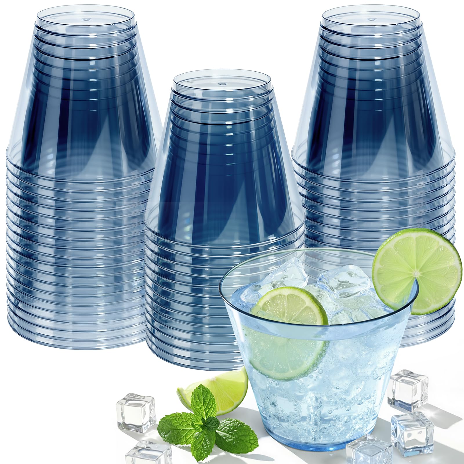 Photo 1 of Glowserve 9 oz Clear Plastic Cups Green Plastic Disposable Cups
