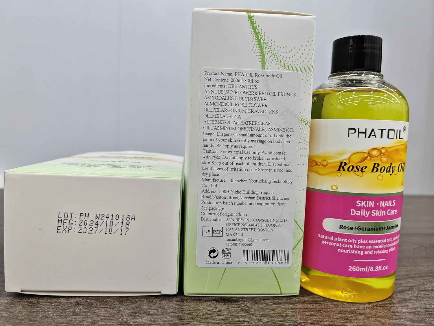 PHATOIL Rose Body Oil with Pump, 260 ml (8.8 fl.oz) Premium Quality Massage Oil for All Skin Types, Blends of Natural Plant Oils and Essential Oils, Rose Oil Scented Body Oils for Women and Men - Image 8