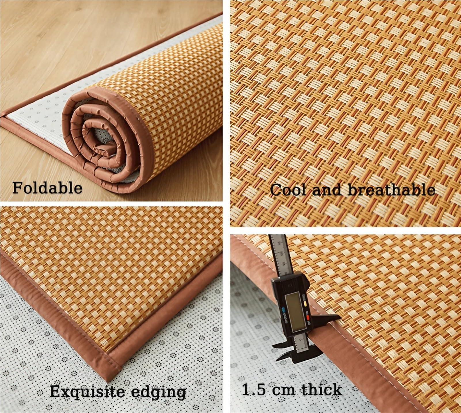Tatami Giapponese In Fibra Naturale - Stuoia Intrecciata Di Rattan Antiscivolo - Materasso Futon Fresco e Traspirante - Tappeto Reversibile per Interni, Soggiorno e Camera Da Letto(Light Brown,150 x 2