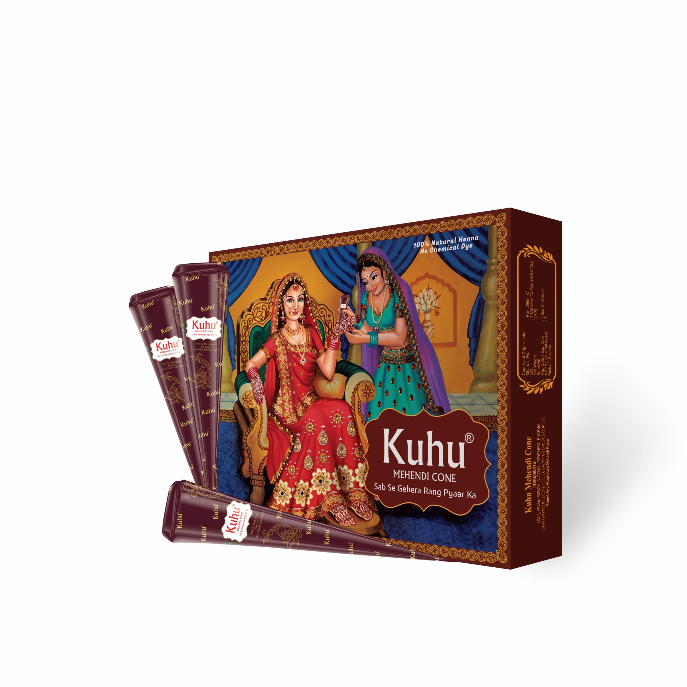 Kuhu Natural Henna-Based Mehendi Cones (Set of 12 Cones) for Temporary Hand Art & Freckles – Chemical-Free, Red Delight Box – Perfect for Women & Girls-image-10