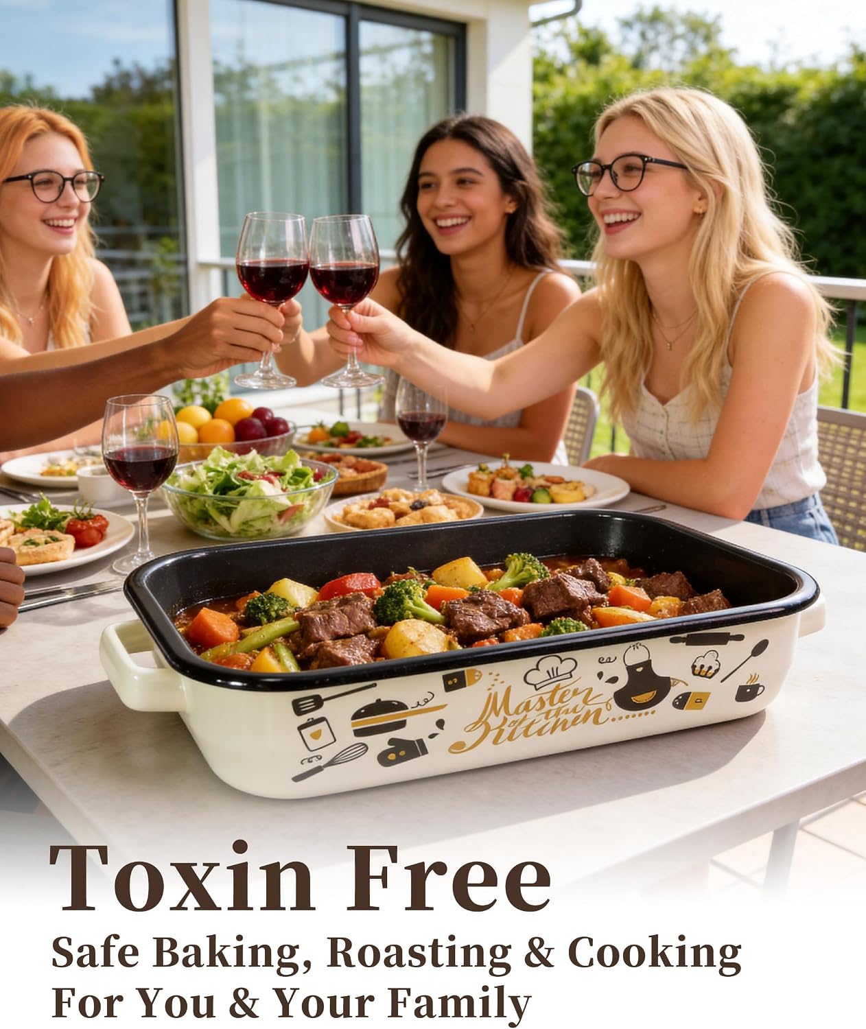 Casserole Dishes for Oven Lasagna Pan 6-Pack Large Baking Set with Handle & Rack 14 & 17 Inches Deep Enamel Roaster, High Temp Resistance Dishwasher Safe Easy-To-Clean Mothers Day Gift Bakeware