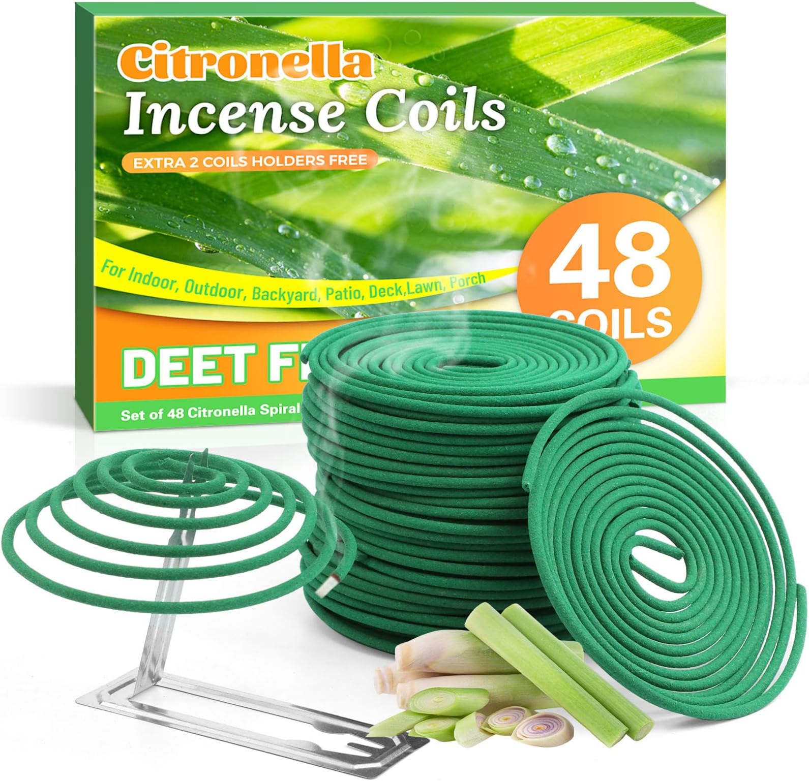 Citronella Coils 48 Pcs, Citronella Incense Coils with Holder