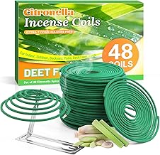 Citronella Coils, Citronella Incense Coils with Holder, Long-Lasting Scented with Citronella Essential Oil, Spiral Lemongrass Coils for Garden, Patio and Camping, 48 Pcs
