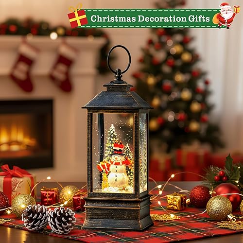 Miniatura 4 de Linterna de agua de globos de nieve de Navidad con muñeco de nieve, cepillo negro dorado con forro USB, linterna iluminada para decoración de