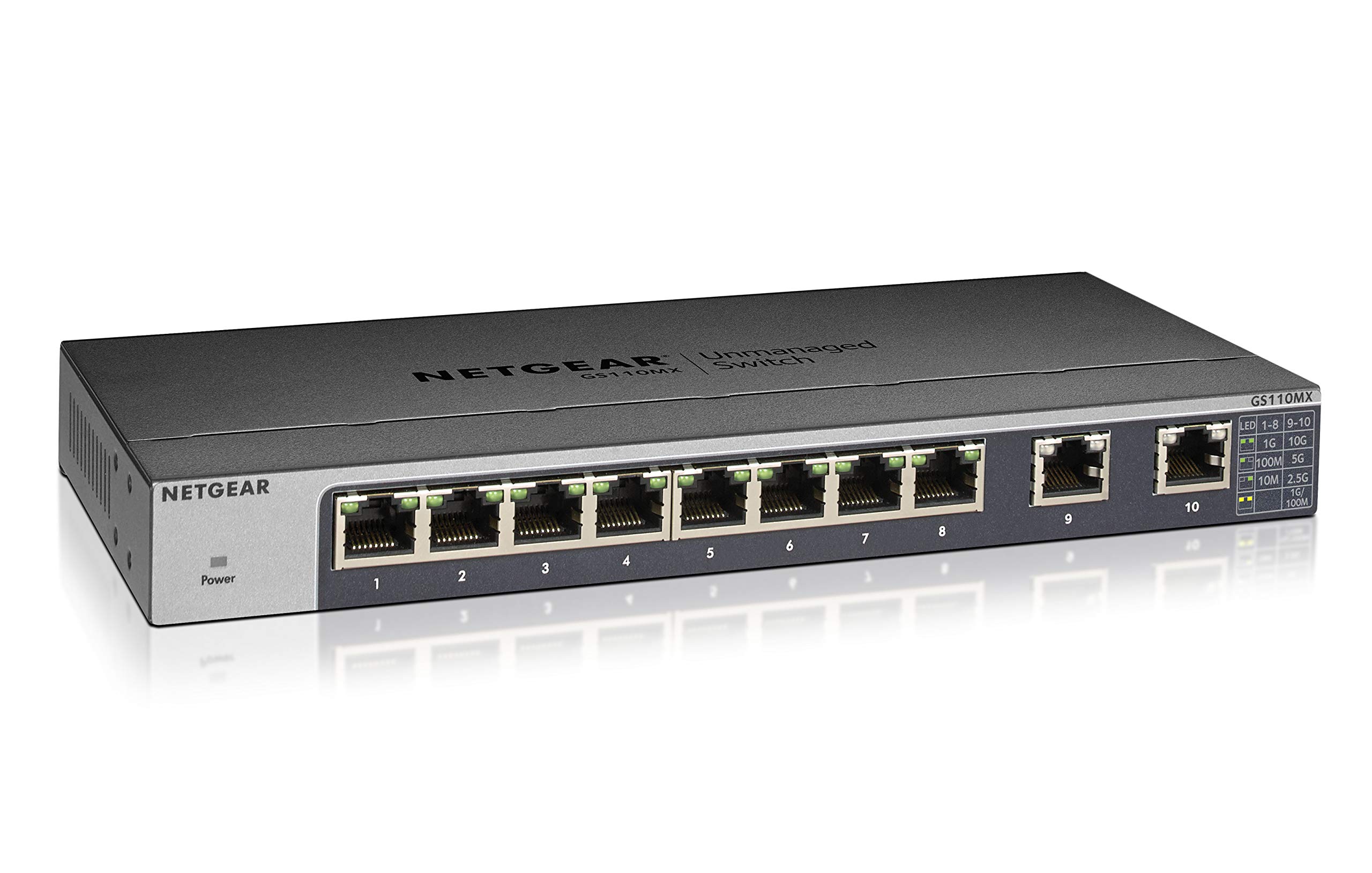 Netgear gs110mx-100uks Switch con 8-Port Gigabit Ethernet Unmanaged, 10 g/Multi-gig Uplinks