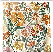 Shower Curtain Boho Flowers Washable 182 x 182 cm Polyester Bathroom Curtain Decor for Bathroom Shower Bathroom with 12 Eyelets and Rings