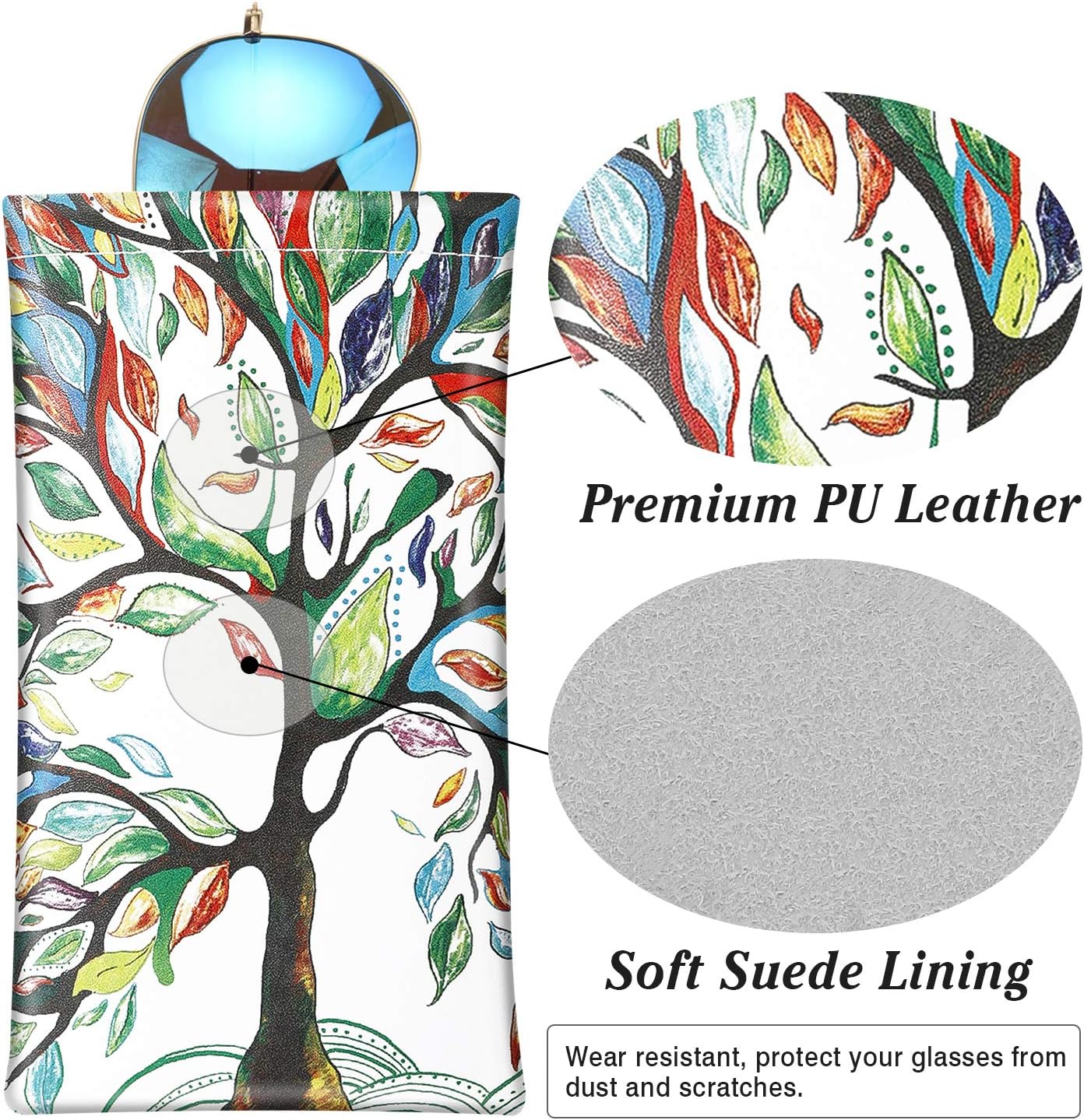 MoKo Squeeze Top Sunglasses Case, (2 Pack) Portable Eyeglass Pouch Sunglass Goggles Soft Case Protective Eyewear Case Bag Glasses Holder for Women with Cleaning Cloth, Black & Lucky Tree : Clothing, Shoes & Jewelry