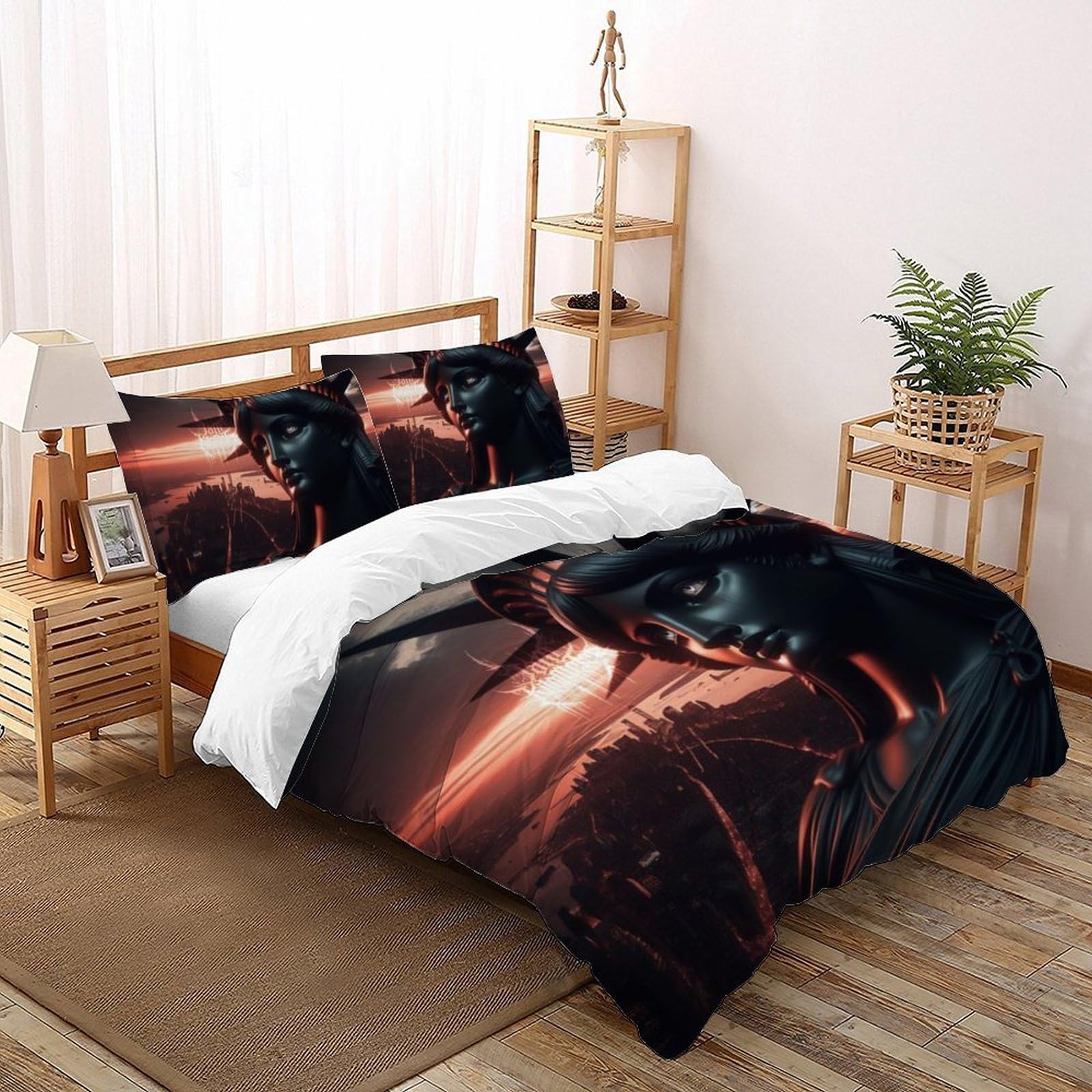 Housse de couette 3D enfants 200x200cm avec 2 taies d'oreiller motif Déesse de la Liberté