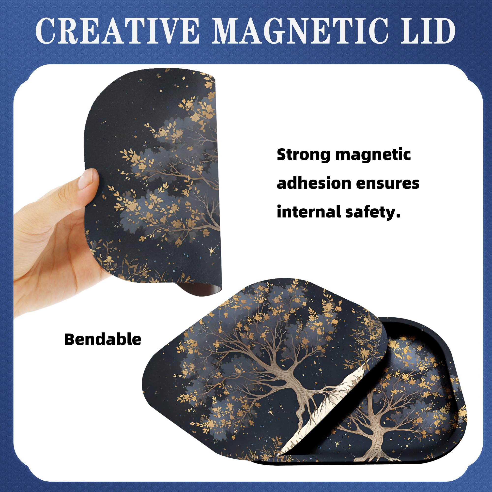 Small Metal Tray with Magnetic Lid, Cute Decorative Tray, Ideal Storage for Home or Travel, 7 x 5.5 Inches (Black Brown)