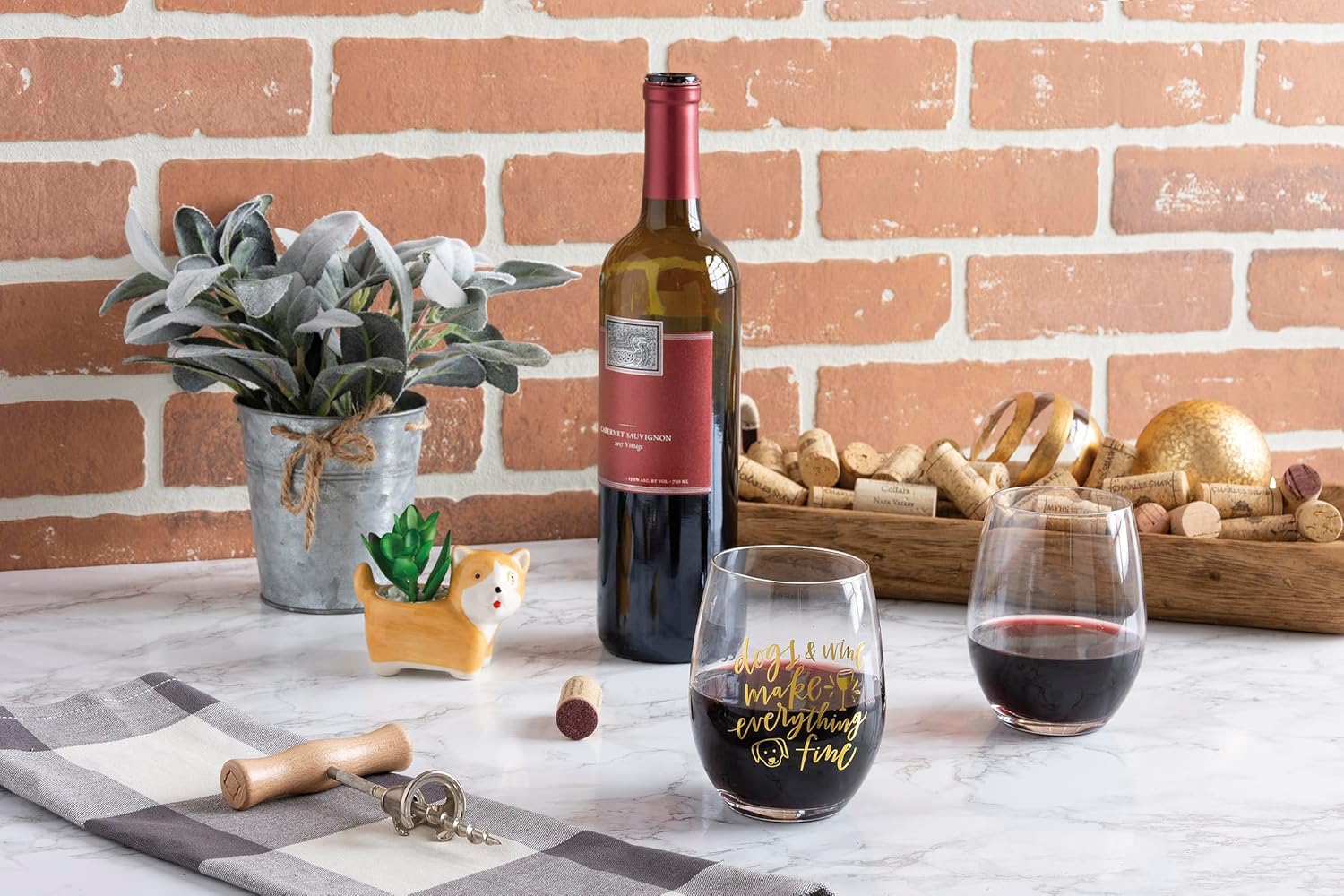 Primitives by Kathy Stemless Wine Glass - Dogs & Wine Make Everything Fine