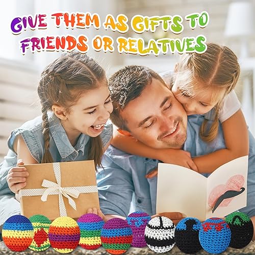 Miniatura 6 de 60 unidades multicolor de ganchillo patrón geométrico Hacky Ball patrón geométrico de Kickball tejido, pelotas de patada de punto, juguetes de