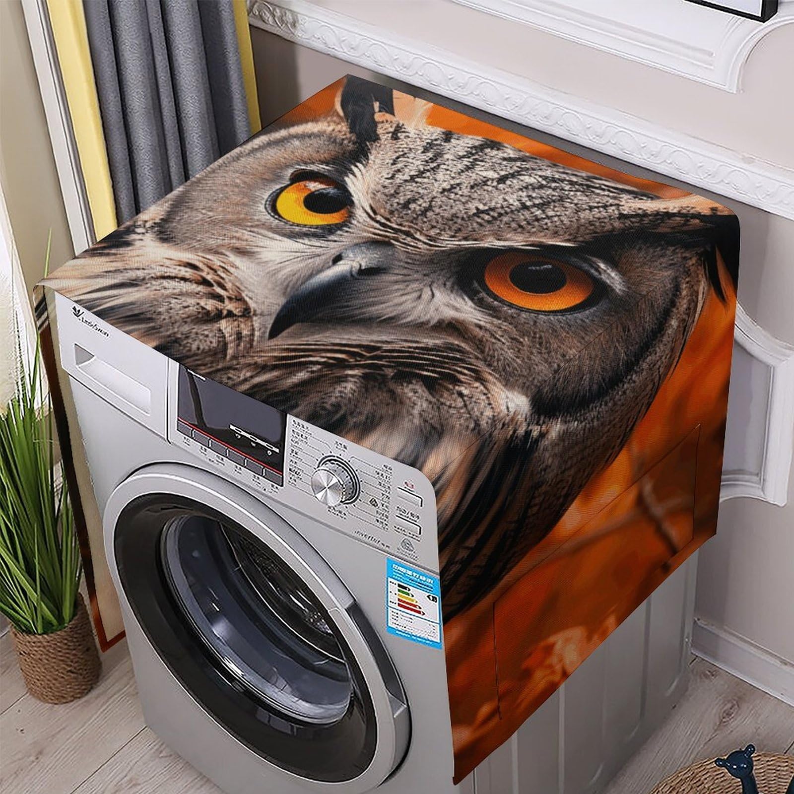 Fodpand White Washing Machine Cover For Top Load Dustproof Owl Washer And Dryer Cover With Storage Pockets Household Appliance Covers Washable Top Protector Mat Pad For Laundry & Kitchen