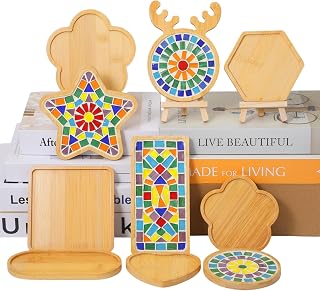 10pcs Wooden Assorted Shapes Mosaic Bases for DIY Mosaic Coaster Kit