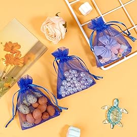 50Pcs Small Organza Bags with Drawstring - 4 x 6 inch Jewelry Gift Bags for Weddings, Parties & Favors - Navy Blue