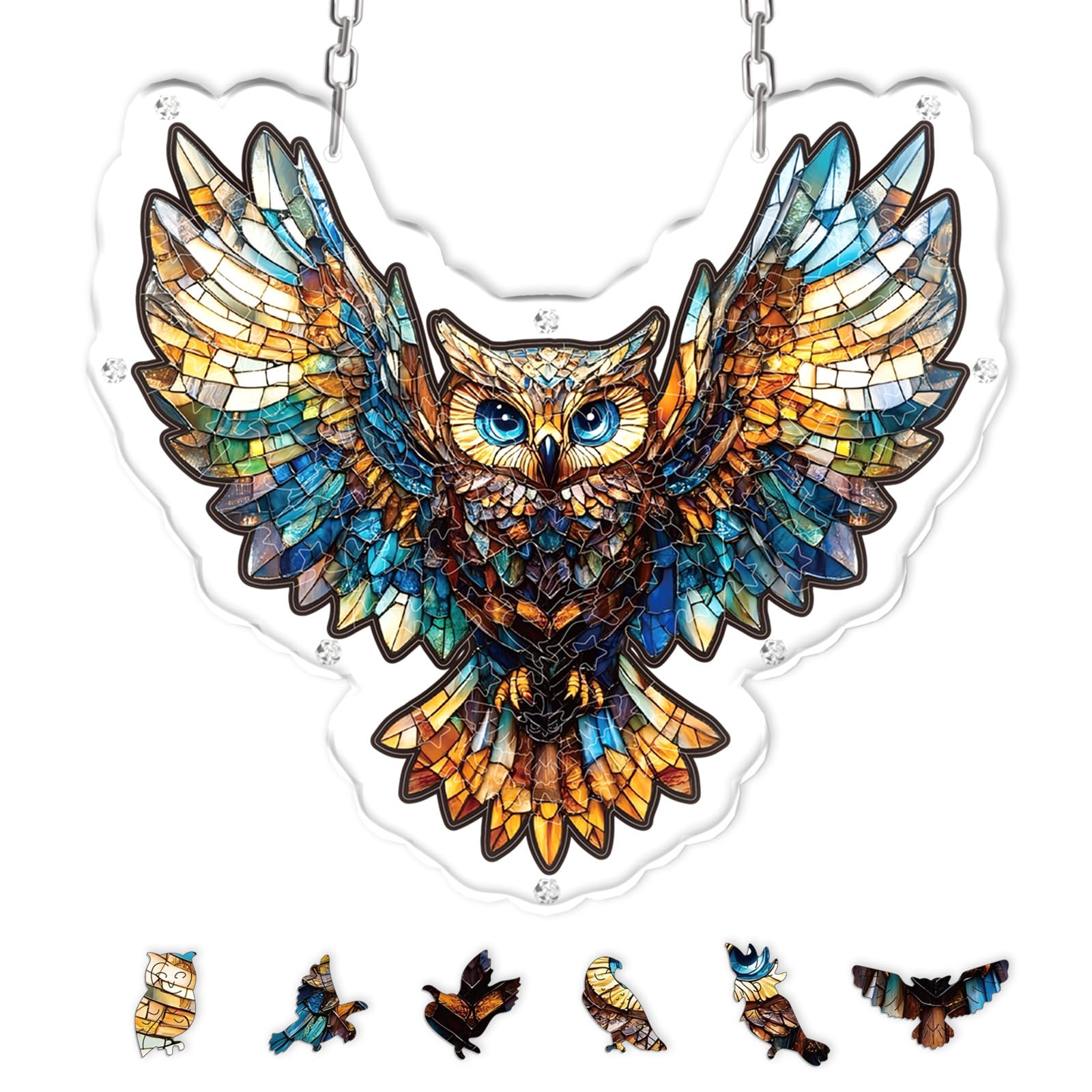 Spread Wing Owl Stained Glass Acrylic Irregular Jigsaw Suncatcher 71Pcs Window Hanging DIY Craft Decor Gift