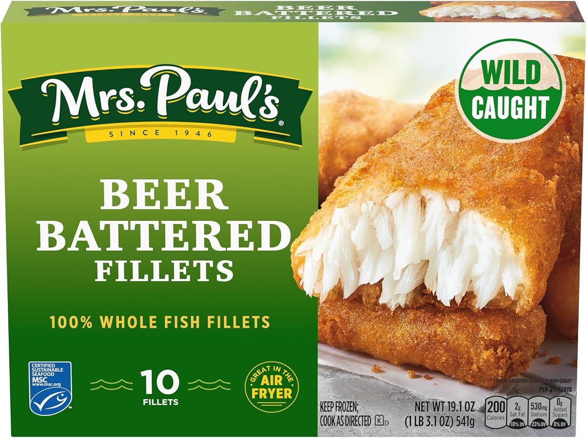 Mrs. Paul's Crispy Beer Battered Fish Fillets, Frozen, 19.1 oz. 10-Count