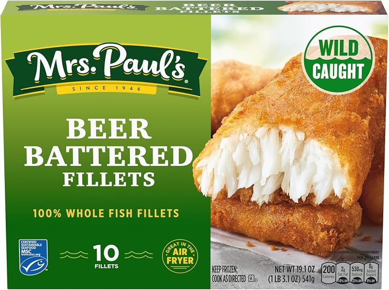 Mrs. Paul's Crispy Beer Battered Fish Fillets, Frozen, 19.1 oz. 10-Count