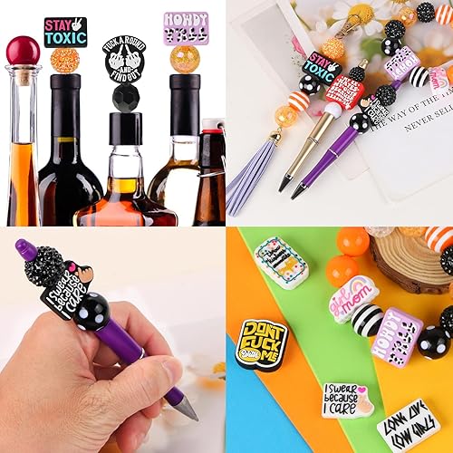 Miniatura 5 de 12 cuentas focales de silicona para bolígrafos, personajes, palabras divertidas, cuentas de silicona con formas variadas para hacer llaveros y