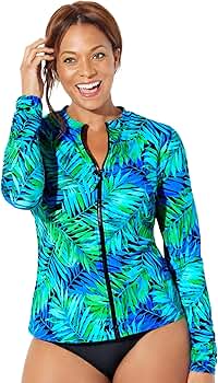 Swimsuits For All Women's Chlorine Resistant Zip Up Swim Shirt
