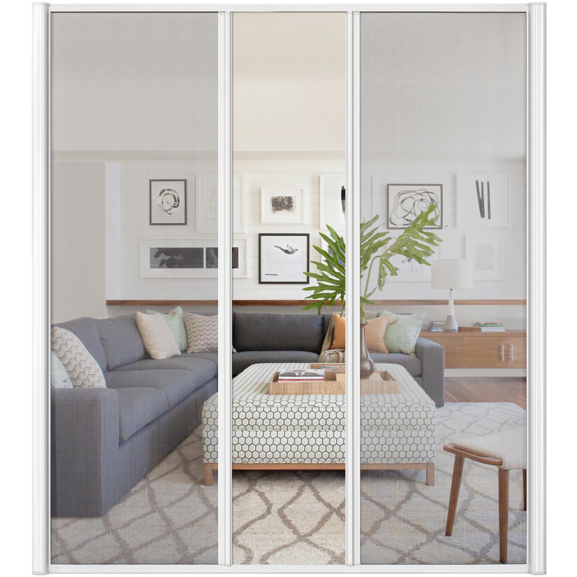 (Similar to photo)Paramondo Retractable Door Screen for Double Door, Free Stop Sliding Patio Doors - Durable White Aluminium Frames with Fiberglass Mesh - White, Size 72 3/4\" Wide x 81 3/8\" High