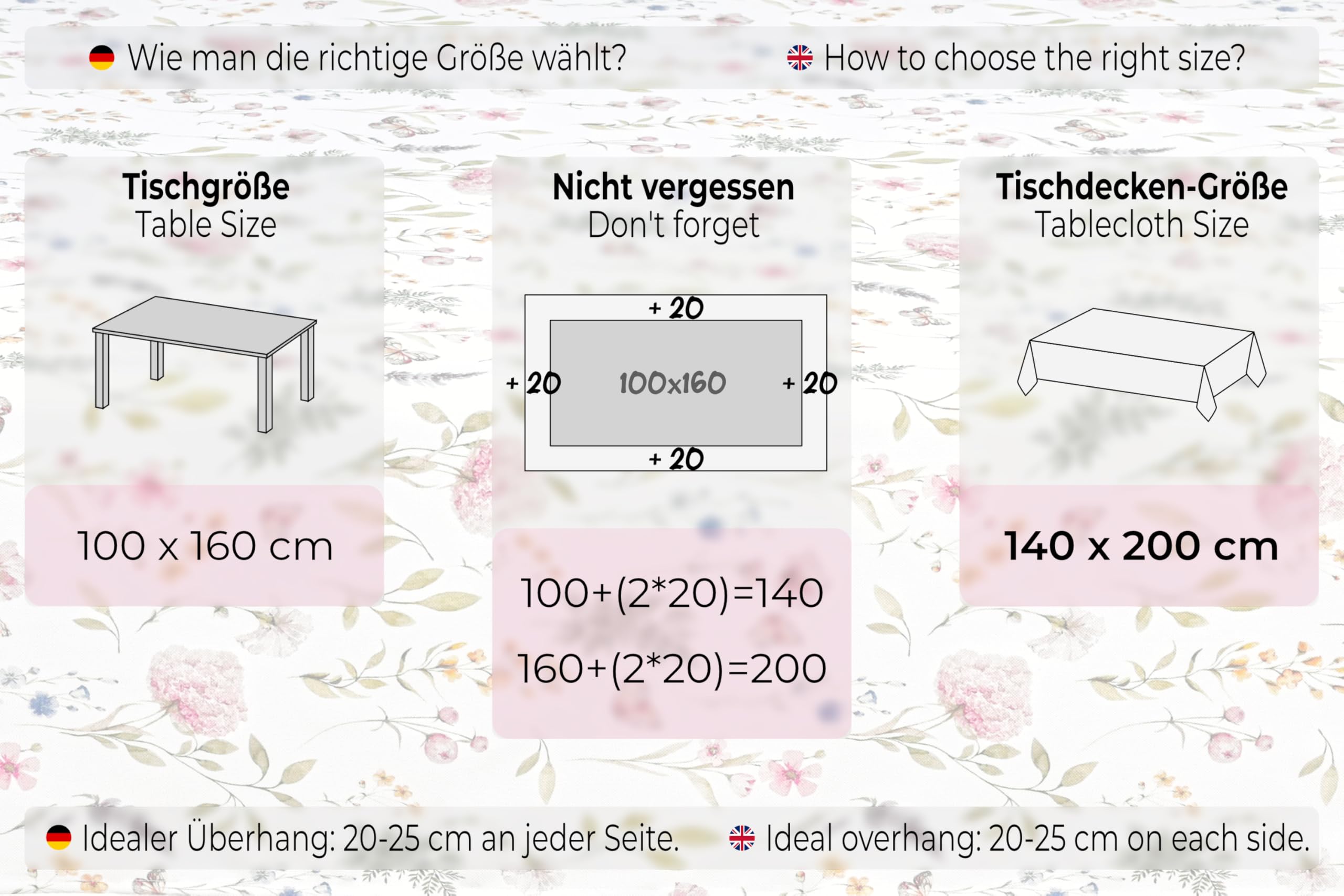 Tischdecke Frühling Sommer Blumenmuster 140x200 cm wasserabweisend pflegeleicht Lotus-Effekt langlebiger Druck Polyester 230g/m2 - Minos-25366_101