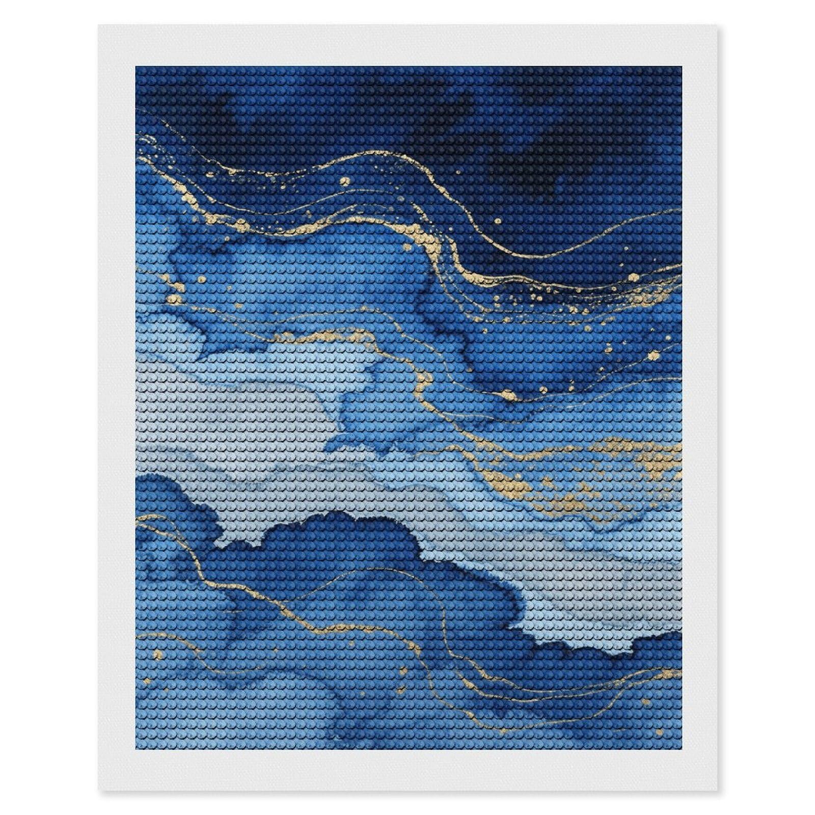 FekiLoot Abstract Blue Marble Watercolor Paint by Numbers Kit for Adults Beginner DIY Diamond Dots Paintings Round Full Drill Diamond Art Kits Picture Diamond Art Painting Kits for Home Decor 16"x20"