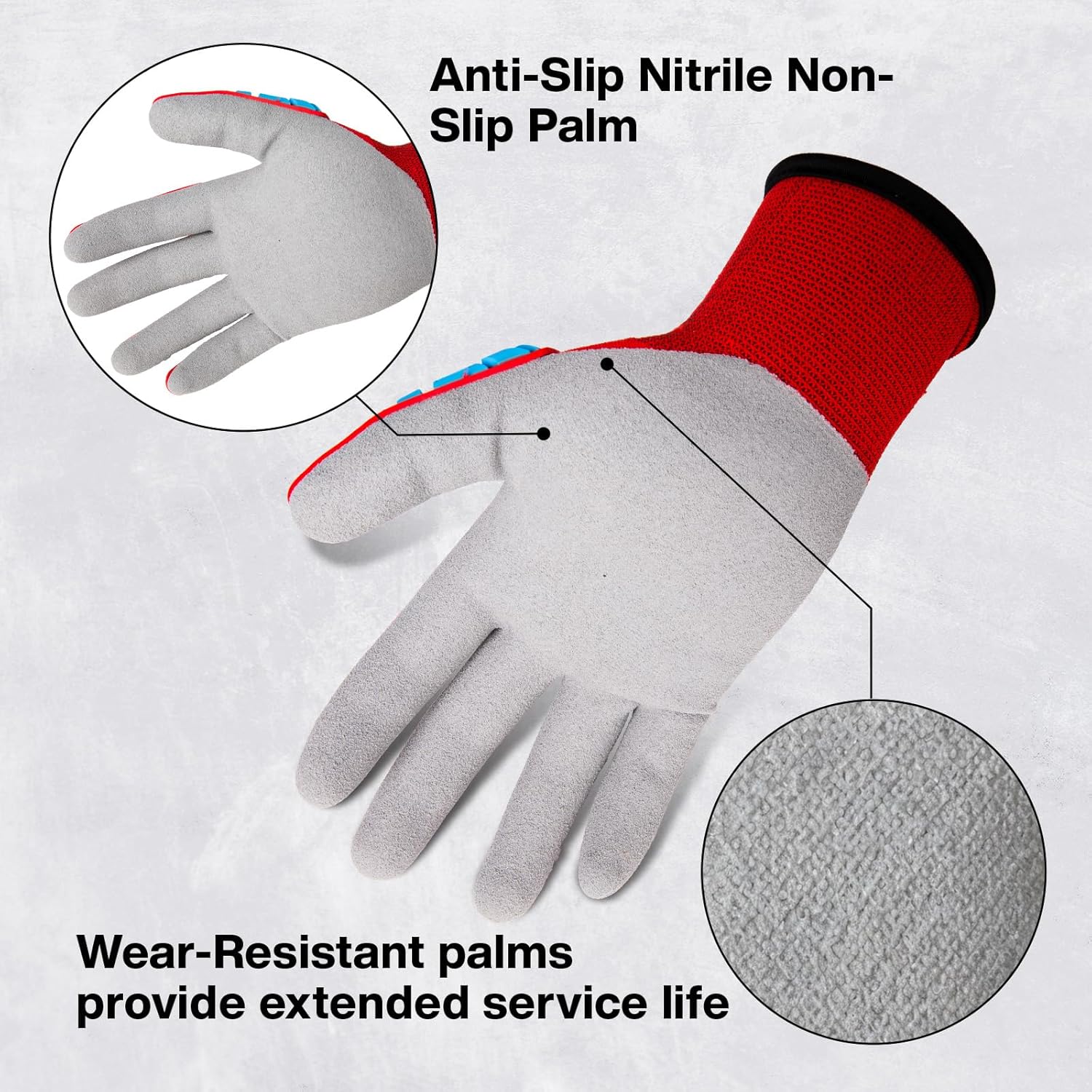 Safety Work Gloves for Men Women, Impact Work Gloves, Cut Resistant Gloves with TPR, Touchscreen Nitrile Grip Gloves - Image 4