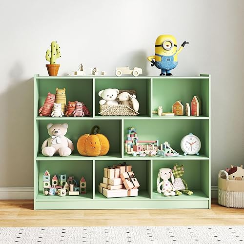 Miniatura 52 de HONEY JOY Organizador de almacenamiento para niños, estante de exhibición de madera abierto de 8 secciones para aula, sala de juegos, guardería,