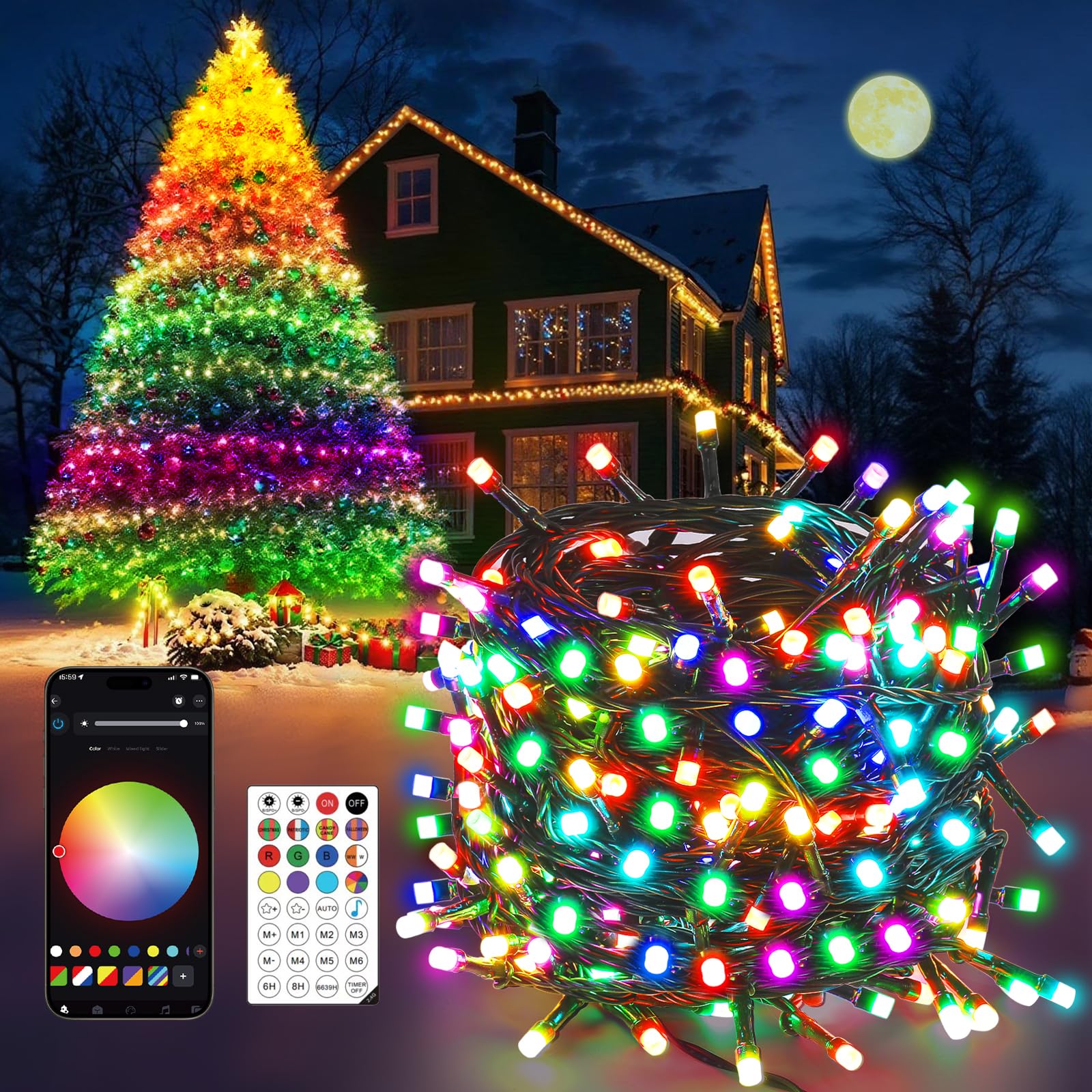 Quntis 50M 500LED Smart Christmas String Lights APP DIY & Remote Control
