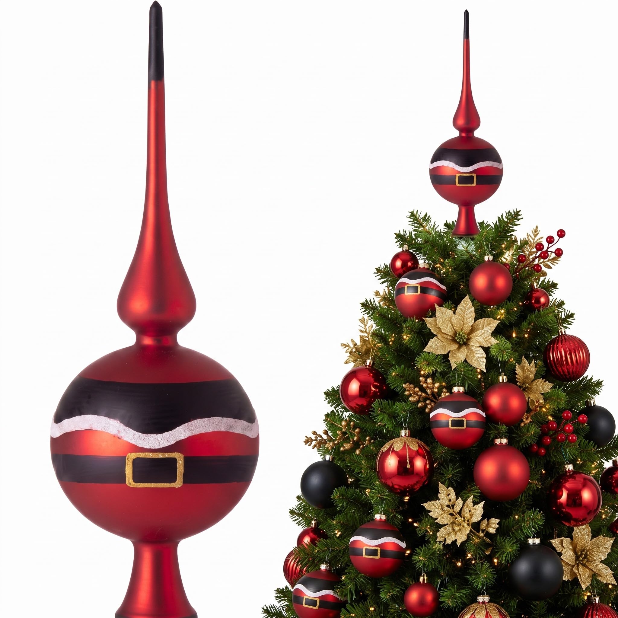 Gejoy Mercury Glass Christmas Tree Topper Finials Ornaments Santa's Belt