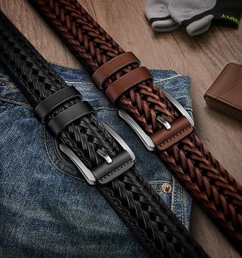 BULLIANT 2-Pack Braided Woven Leather Belts for Men 1 3/8-Gift Boxed | Holeless Understated Elegance| Breathable & Lightweight | Versatile For Golf, Casual, Jeans