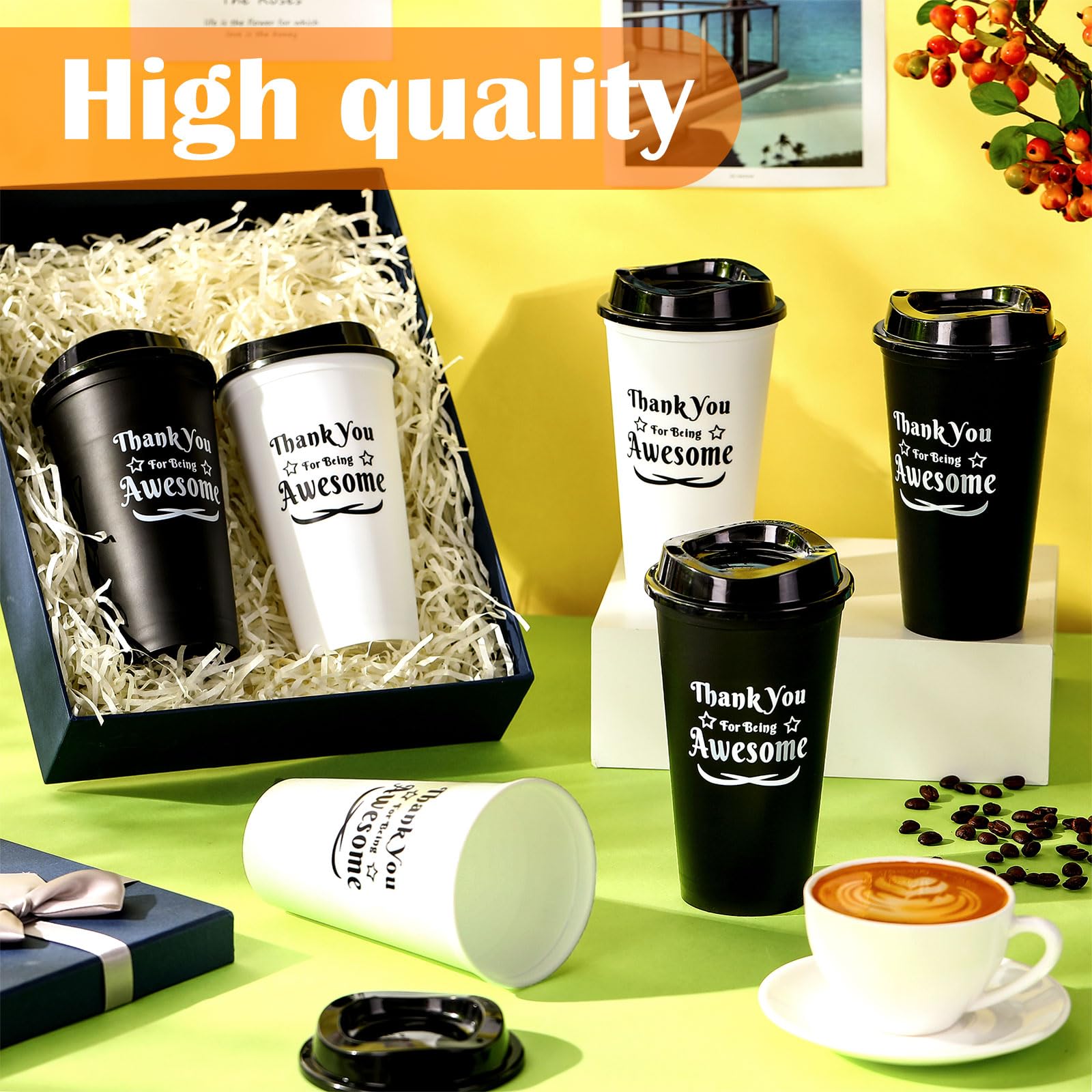 Suclain 48 tazze di ringraziamento per i dipendenti, tazze da caffè in plastica da 473,6 ml, con coperchio, con scritta "Thank You for Being Awesome", regalo per il personale di Natale, collega e