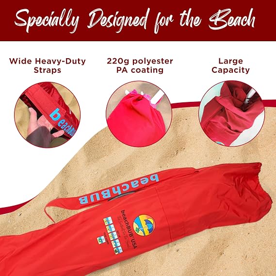 BEACHBUB Beach Umbrella Bag - Waterproof & Foldable Beach Bag for Umbrellas with Wide Padded Shoulder Strap & Molded Carry Handle