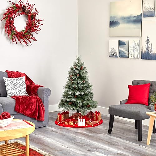 Miniatura 6 de Nearly Natural Árbol de Navidad artificial de pino de montaña de los Alpes franceses nevados de 4 pies con 237 ramas flexibles y piñas