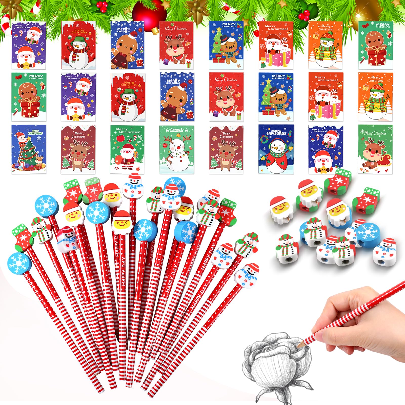 JIANTA 24 Christmas Pencils & 24 Mini Notebooks
