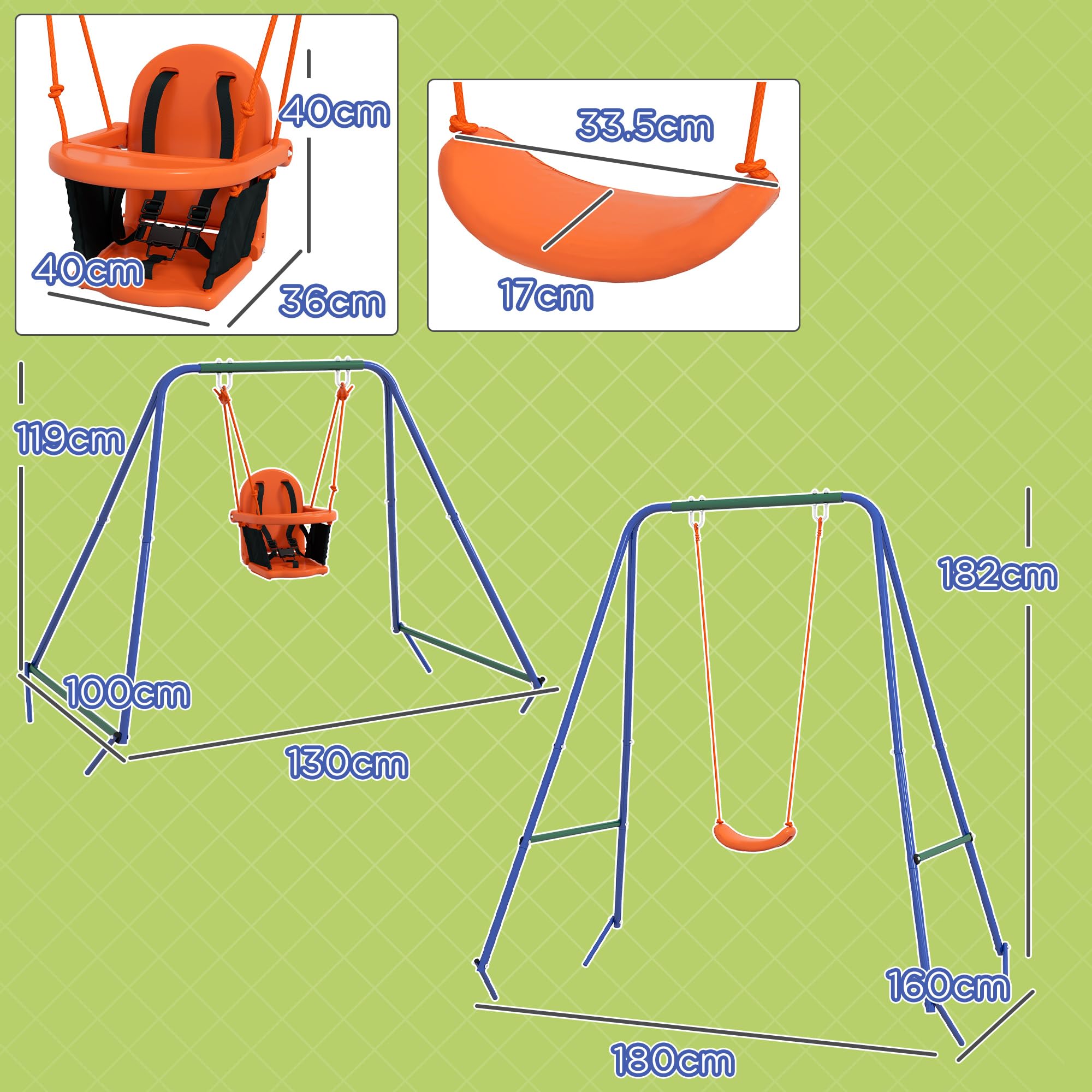 Outsunny Altalena da Giardino per Bambini, Altalena 2 in 1 per Neonati e Bambini da 6 Mesi a 8 Anni, Gioco da Esterno, Seggiolino con Cintura di Sicurezza, Multicolore