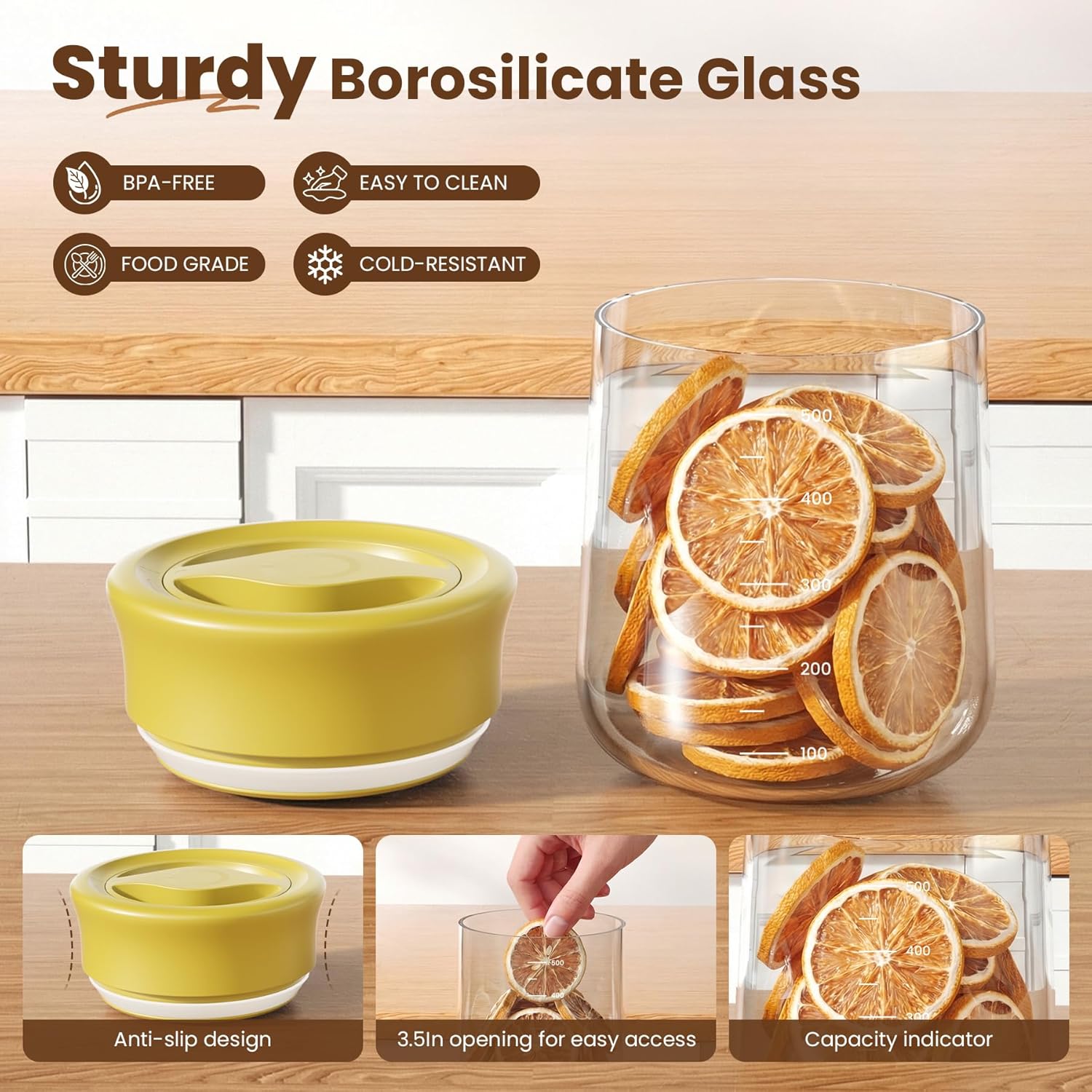 Wide Mouth Mason Jar 16oz, Newly Upgraded Easy Open Rotating Lid, Food Grade Glass Storage Jar set of 2, for Meal Prep Overnight Oats Yogurt Snacks Candy Jars