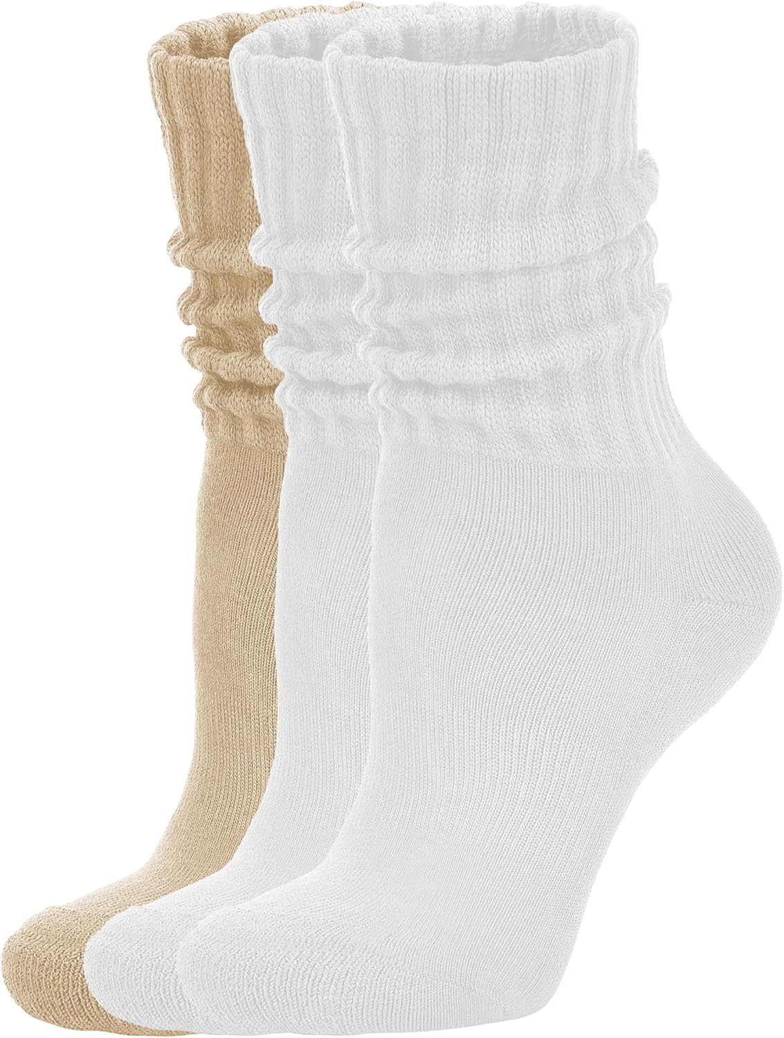 Women's Scrunch Crew Socks Retro 3-Pack Solid Cotton Boot Calf Chunky Ribbed Cozy Slouchy Socks Size 5-11