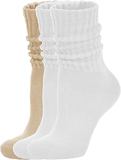 Women's Scrunch Crew Socks Retro 3-Pack Solid Cotton Boot Calf Chunky Ri...