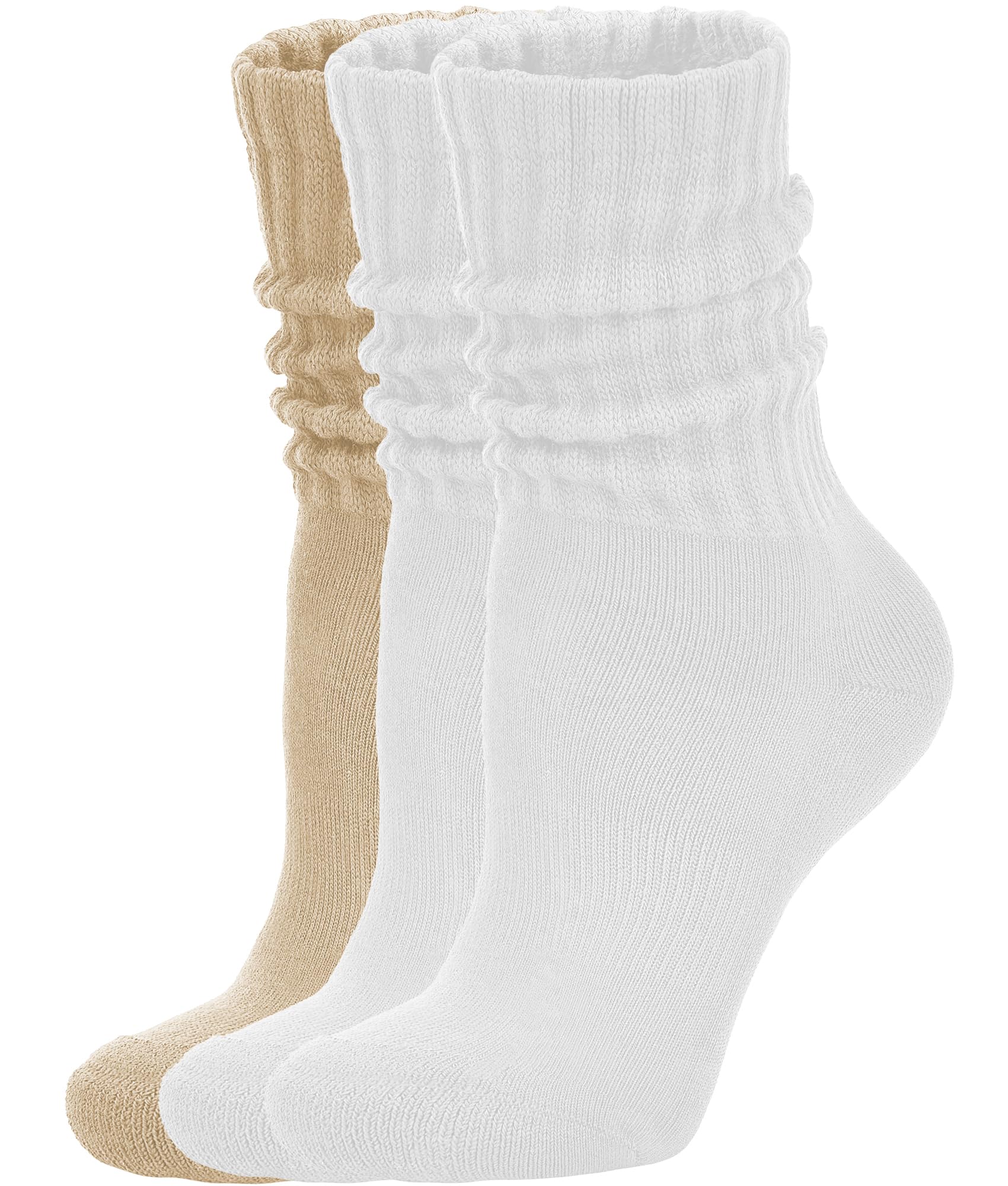 AugRing Women's Scrunch Crew Socks Retro 3-Pack Solid Cotton Boot Calf Socks Chunky Ribbed Cozy Slouchy Socks Size 5-11