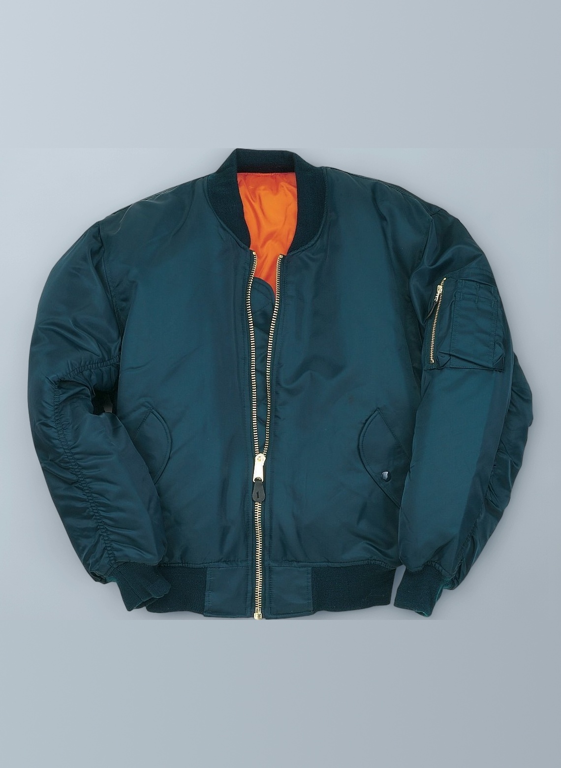 MA1 BOMBER JACKET WITH HEAVY BRASS ZIP (XL, PETROL BLUE)